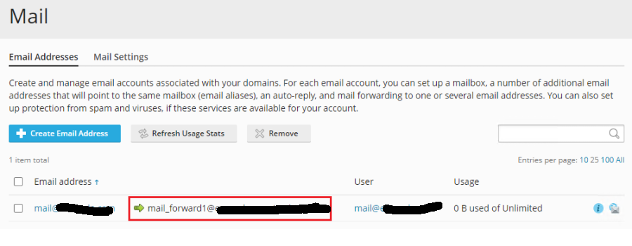 Mail Forwarding in plesk panel